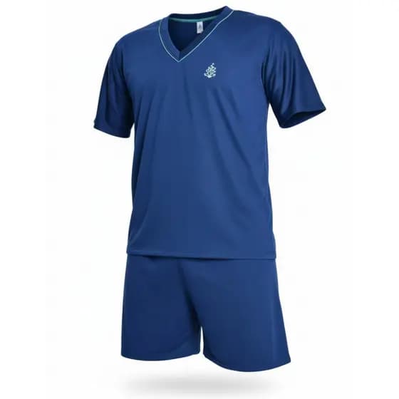 Conjunto de Pijama Masculino de Verão Liso Basico, Camisa de Manga Curta & Shorts, Pijama Leve Respirável