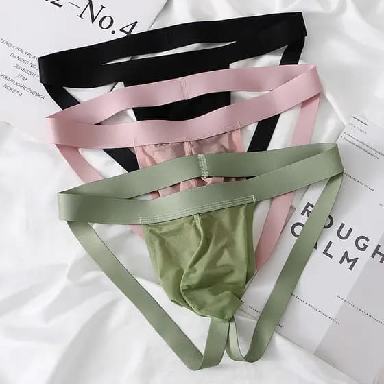 Tanga dupla clássica masculina sem costura seda gelo moda cintura baixa novo estilo tanga amigável à pele