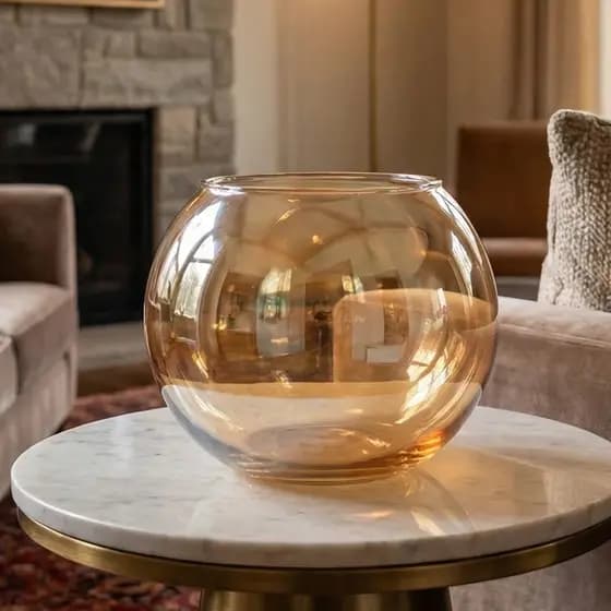 Vaso Vidro Ambâr Flor Arte Aquário Dourado 2 Litros Decoração