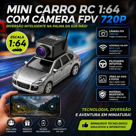 Mini Carro de Modelo RC 1:64 com Câmera FPV 720P WiFi Controle por APP Brinquedos Infantil Tecnológico Presente de Natal