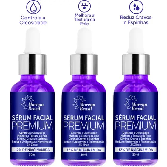 Kit 3X Sérum 12% Niacinamida + 2 % Zinco | Diminui cravos e espinhas!
