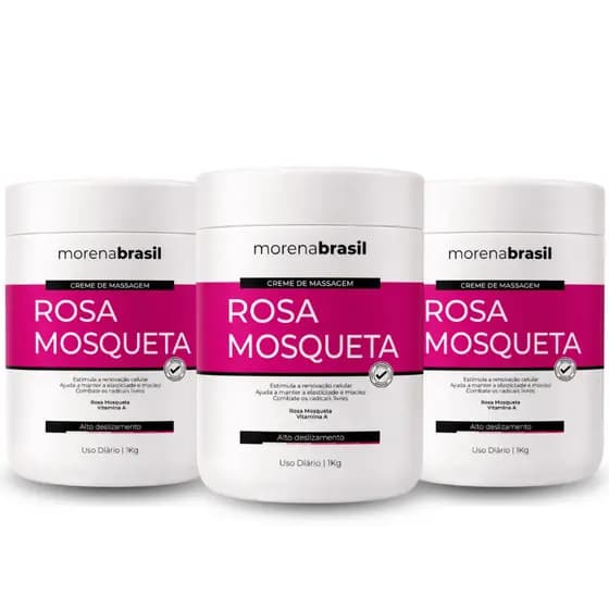 Kit 3X Creme de Massagem Profissional Rosa Mosqueta - Alto Deslizamento para Massagens Prolongadas