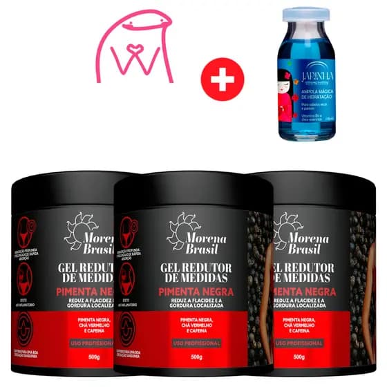 ✨ Kit 3X Gel Redutor de Medidas Pimenta Negra | Morena Brasil