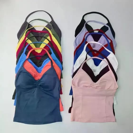 Longline Tiras Sem Costura Yoga Regatas Ruched Costas Roupas De Ginásio Treino Camisas Mangas Com Buit No Sutiã Colete