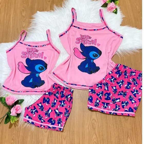 Kit 2 Pijamas Short Doll Alcinha – Mãe e Filha Blogueira Lilo Stitch