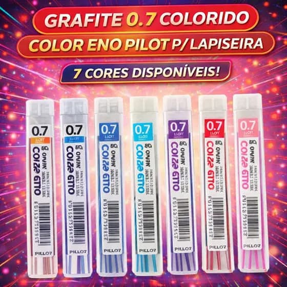 Grafite para Lapiseira Colorido Color Eno 0.7mm 6 Unidades PILOT 7 Cores Disponíveis Alta Qualidade
