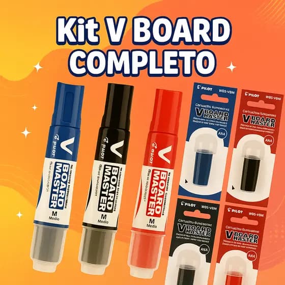 Kit 3 Marcadores Quadro Branco Pilot V-Board Master + 6 Refis Recarregáveis Original