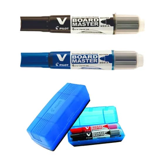 Kit Marcador Quadro Branco Azul e Preto + Apagador PILOT
