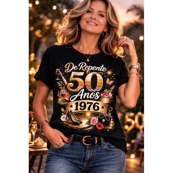 Camiseta T-Shirt de repente 50 anos de idade 1976 estampa 100% algodão