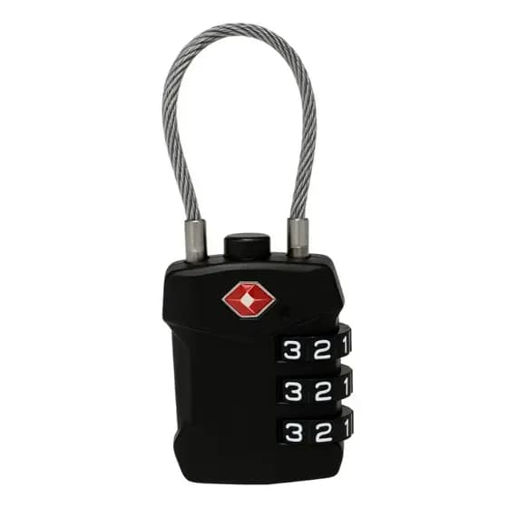 Cadeado TSA com Segredo 3 Dígitos para Mala e Mochila – Cabo de Aço, Inspeção Segura, Preto/Cinza