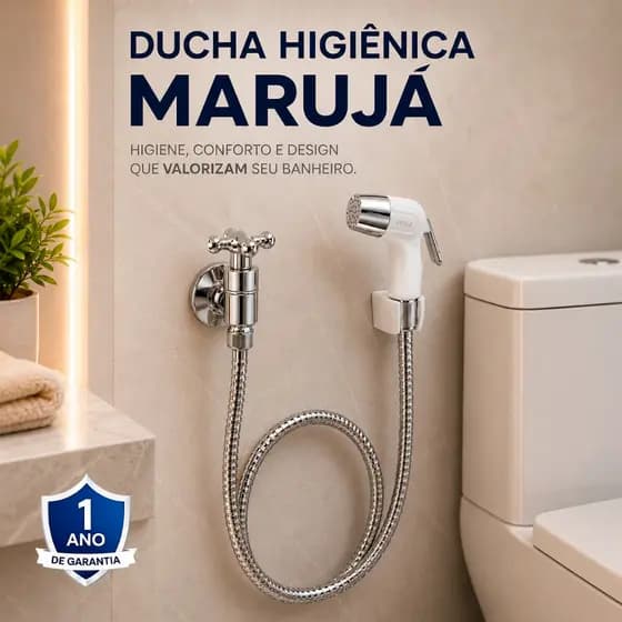 Chuveirinho Higiênico Luxo Ducha Higiênica Viqua Chuveiro Higiênico Banheiro Cromado e Branco ABS