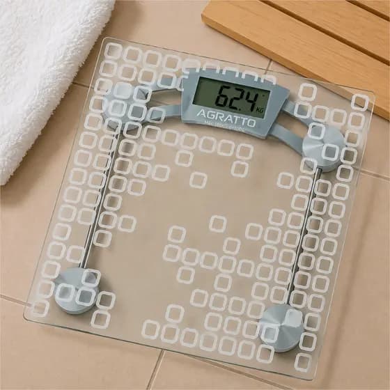 Balança Digital Transparente Balança Quadrada Para Corpo Balança de Vidro Até 180Kg Agratto