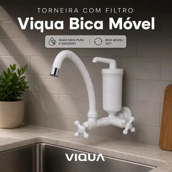 Torneira Branca Filtro Marujá Torneira Parede Cozinha Purificador Torneira Bica Móvel Viqua ABS