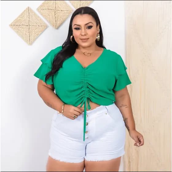 BLUSA CROPPED PLUS SIZE AJUSTÁVEL TECIDO DUNA