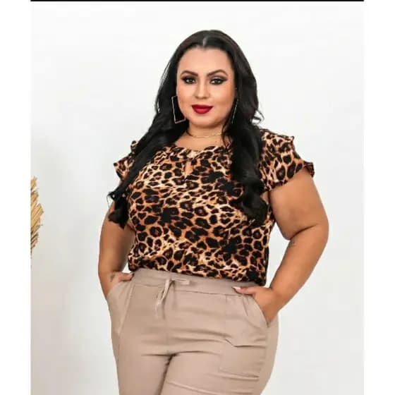 BLUSA PLUS SIZE DE MANGINHA DUPLA ESTAMPADO