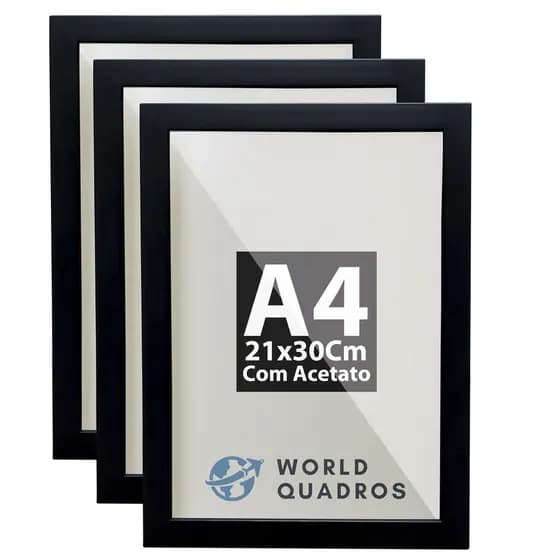 Kit 03 Molduras A4 21X30Cm Quadro Foto Certificado Com Acetato e Fundo