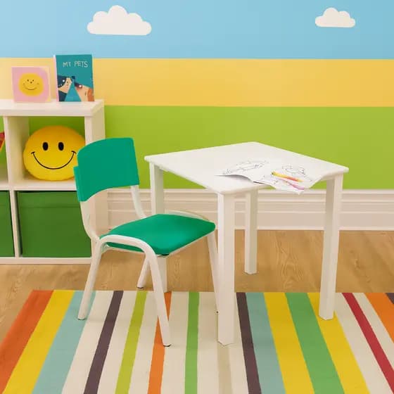 Conjunto Mesa Infantil Quadrada Com 1 Cadeira Verde Água Estudo Educativa Atividades Clinica Igreja