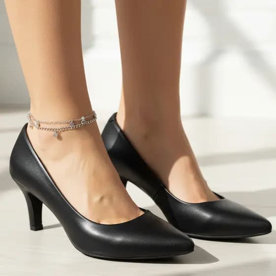 Sapato Feminino Scarpin Bico Fino Preto Salto Baixo Confortável Moda Casual Social