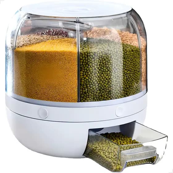 Dispenser Giratório Organizador de Alimentos com 6 Compartimentos para Grãos, Cereais Luxo