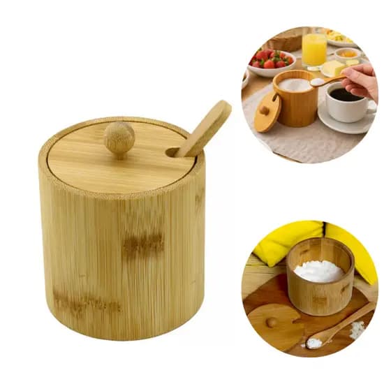 Saleiro e Açucareiro de Bambu com Tampa e Colher Elegância e Praticidade na Sua Cozinha