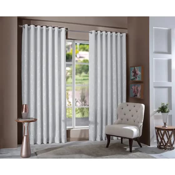 Cortina Voil Voal Bordado Com Forro Sala 2,60X4,00 Grande