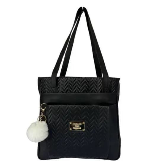 Bolsa Feminina Grande com Compartimento de Ombro Reforçada + PomPom Trabalho Cabe Notebook Mulheres
