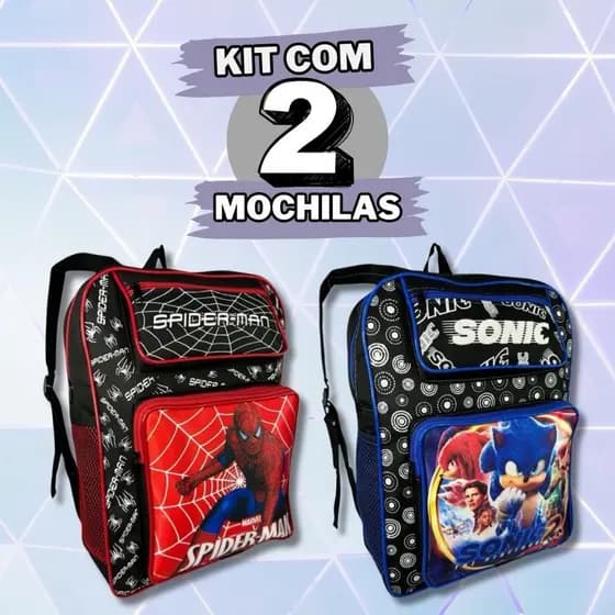 Kit 2 Mochilas Menino e Menina Infantil Escolar Personagem Grande ENVIO IMEDIATO