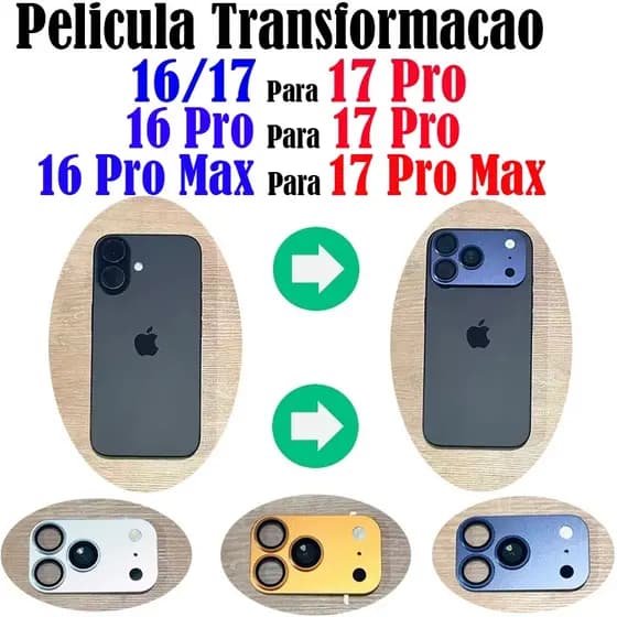 Película Traseira Transformacao 16/17 Para 17 Pro,16 Pro Para 17 Pro, 16 Pro Max Para 17 Pro Max