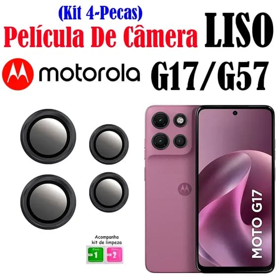 KIT(4 Pecas)Película De Câmera Liso G17/G57 Motorola Com Anel De Metal Protetors De Lentes Vidro Temperado