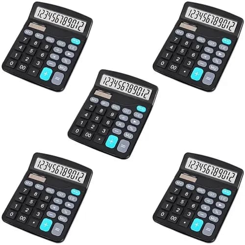 Calculadora De Mesa Kit 5 unidades Comercial Escritório Display 12 Digitos Escolar Preta Solar/Pilha