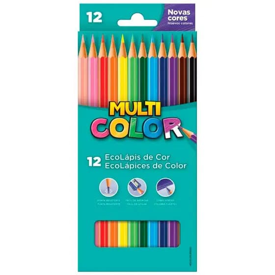 Lapis De Cor Multicolor 12 Cores Sextavado Pontas Resistentes