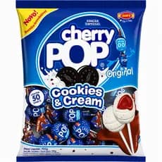 50un Pirulito Cherry Pop Cookies & Cream Recheio Chiclete 700grs