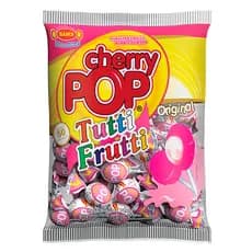 50un Pirulito Cherry Pop Tutti Frutti Recheio Chiclete 700grs