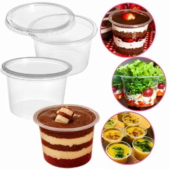 24un Pote Redondo c/ Tampa 140/250/500/1000ml (bolo, congelar, gelatina, sopa)