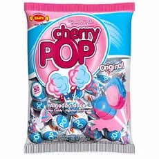 50un Pirulito Cherry Pop Algodão Doce Recheio Chiclete 700grs