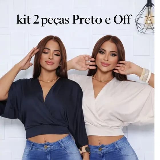 kit com 2 cropped Envio Rápido manga morcego em malha fria transpassado