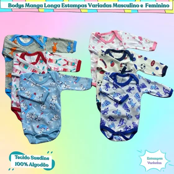 Body ESTAMPADO MANGA LONGA Feminino e Masculino body roupinha de bebe pijama infantil