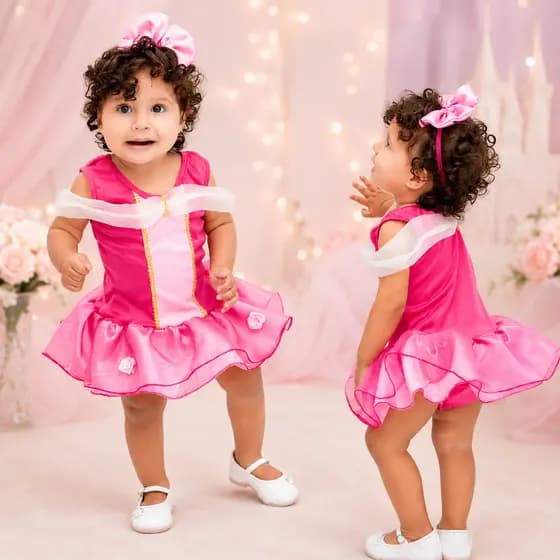 Fantasia Rosa da Princesa do Sono Bebê Princesa com Laço Rosa, Ideal para Aniversário ou Mesversário