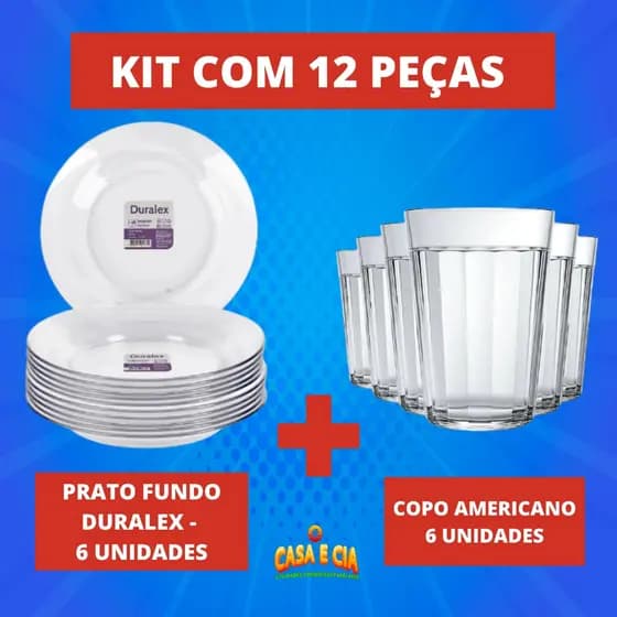 Kit 6 Pratos Fundos Astral Duralex + 6 Copos Americano 190ML
