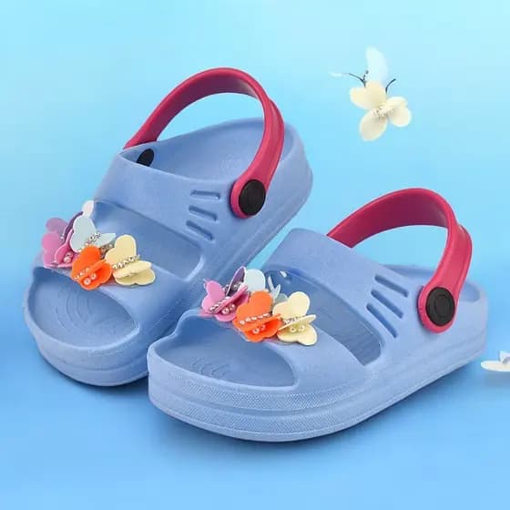 Sandália Infantil Menina Papete Fleca Com Glitter E Borboleta Com Strass