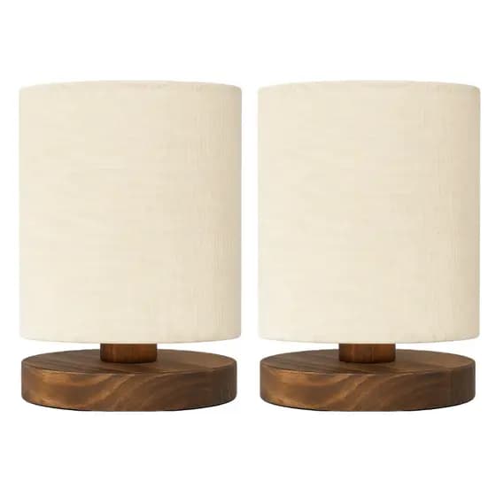 Kit de 2 Abajures De Mesa Em Madeira Minimalista Cúpula Linho Home Decor Quarto Escritório Sala