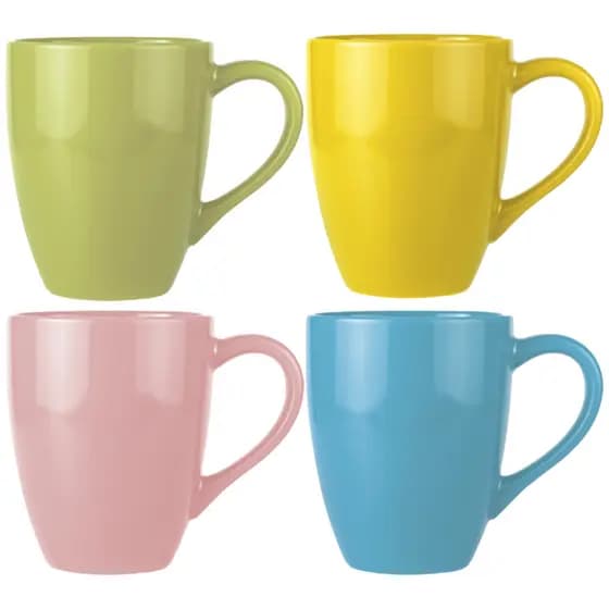 Jogo 4 Canecas Glamour 260ml Coloridas Mesa Posta Porcelana Premium Cozinha Cantinho Café