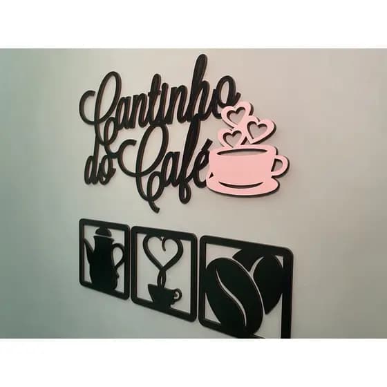 Cantinho do Café MDF Preto com Xícara 4 Unidades
