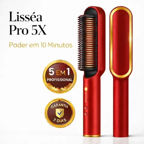 Escova Alisadora Bivolt 5 em 1 - Alisa, Hidrata, Modela, Alinha e Anti-Frizz - Vermelho
