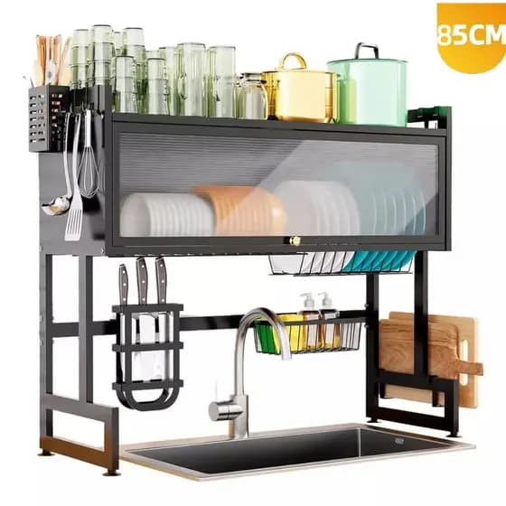 Escorredor De Louça De Pratos Cozinha Suspensa Modular Organizador Estante de Asfalto Duplo Com Porta 85cm