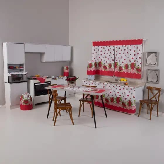 Jogo De Cozinha 8 Peças Tecido Oxford Estampado Cortina De Pia Janela Tecido Oxford 100% Poliéster