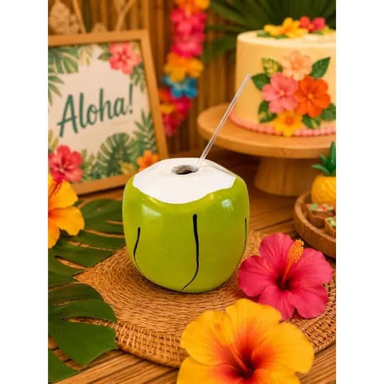 COCO VERDE, ENFEITE MESA, TEMA FESTA DO HAWAI, DECORAÇÃO HAWAI