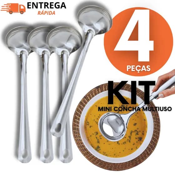 Kit Mini Conchas Em Aço Inox Pequenas Para Servir Caldos, Molhos E Líquidos Com Fácil Manuseio