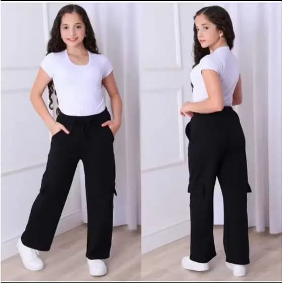 calça cargo juvenil tecido malha crepe calça feminina infantil calça pode leg juvenil cargo calça flare , no tamanho