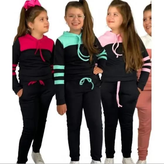 conjunto moletim femina infantil bicolor tendência no tamanho 6 8 10 12 14 outono inverno calça jogger infantil